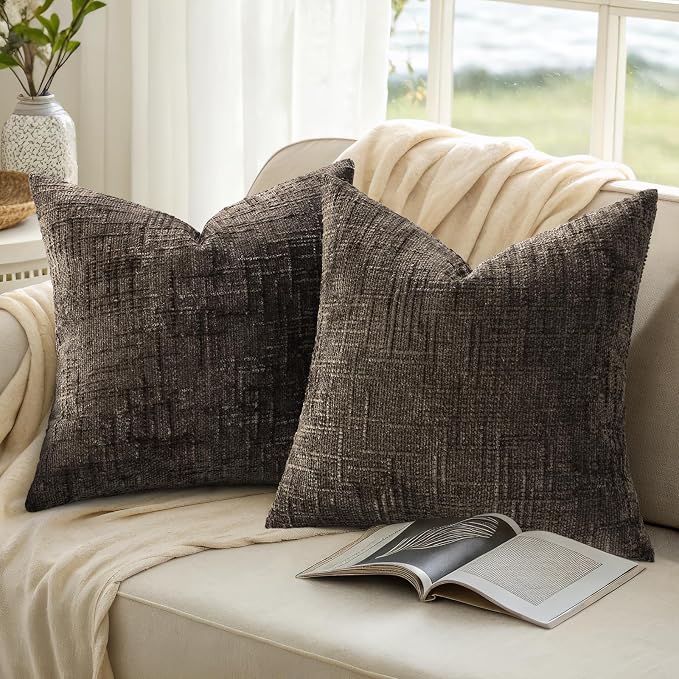decorUhome Dark Brown Chenille Euro Sham Throw Pillow Covers 22x22 Set of 2 - Image 9