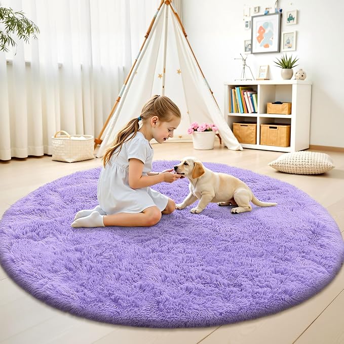 OLANLY Light Purple Round Rugs for Bedroom - Image 3