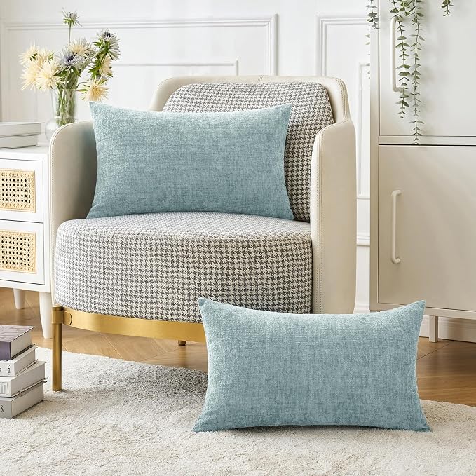 MIULEE Pack of 2 Light Blue Throw Pillow Covers 12x20 Inch Soft Chenille Lumbar - Image 5