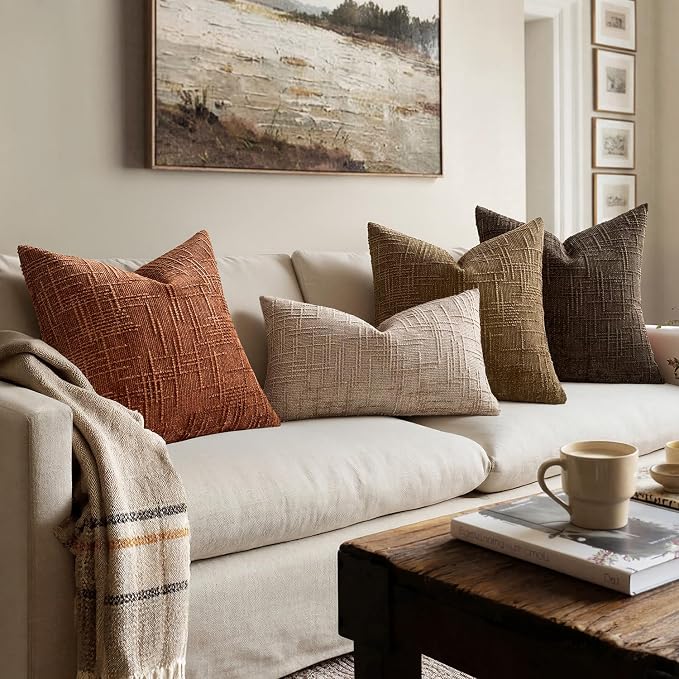 MIULEE Chenille Textured Fall Euro Throw Pillow Covers Burnt Orange 26x26 | Set - Image 6