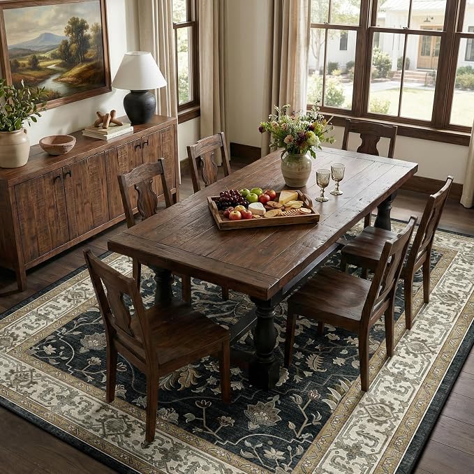 Area Rugs 8'x10' Washable Non-Slip, Floral Vintage Distress Print Pattern - Image 2