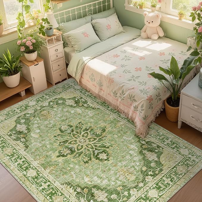 Area Rugs 5'x7' Washable Non-Slip, Floral Vintage Distress Print Pattern - Image 3