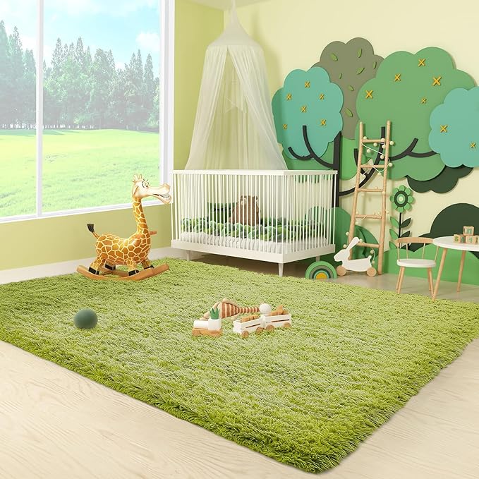 Ophanie Green Grass Area Rugs for Bedroom, 3x5 Shag Fluffy Carpet, Fuzzy Furry - Image 3