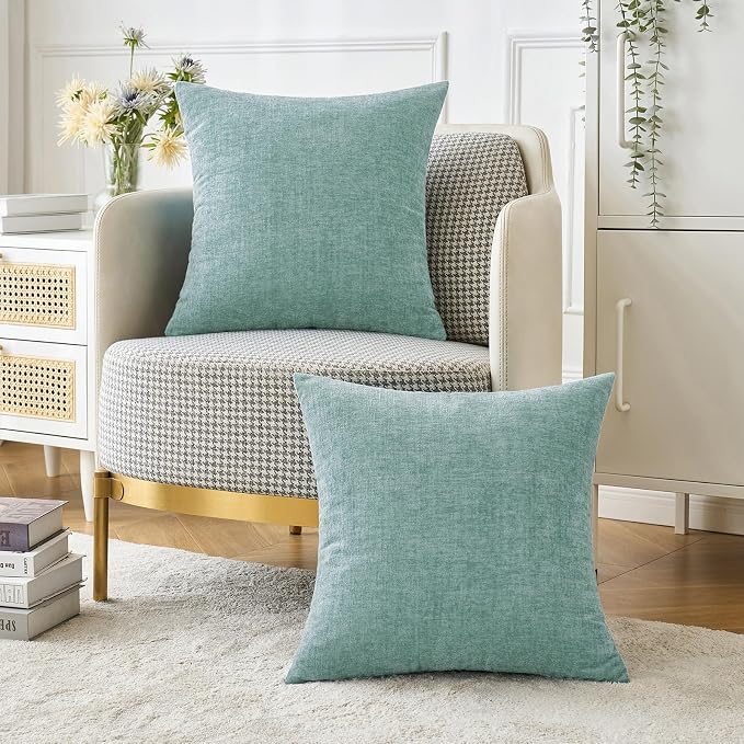 MIULEE Pack of 2 Couch Throw Pillow Covers 16x16 Inch Soft Aqua Green Chenille - Image 5