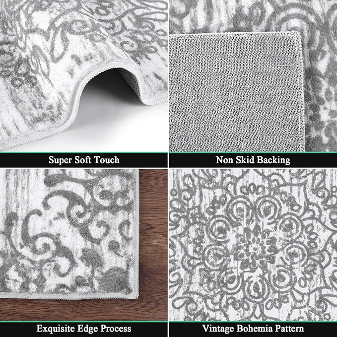 HEBE Hallway Runner Rug 2'8''x12' Washable Vintage Distressed Area Rugs Non - Image 3
