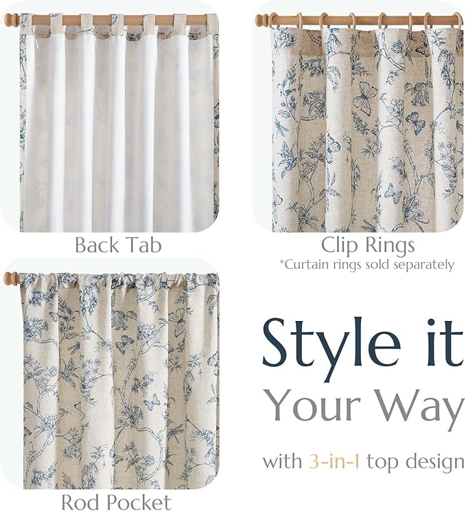 jinchan Floral Curtains Lined Linen Blend Curtain - Image 4