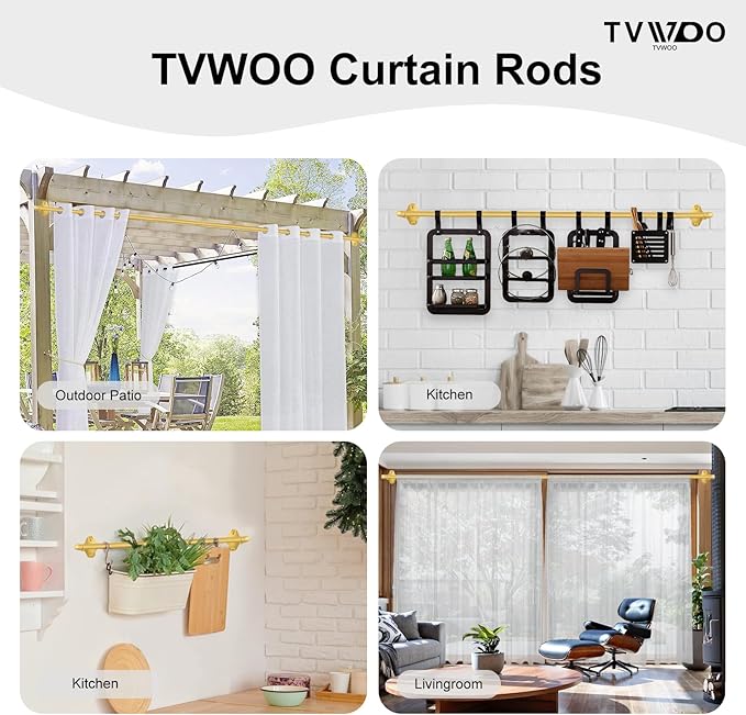 TVWOO Gold Wrap Around Curtain Rods 2 Pack:Small Blackout Adjustable Window - Image 5