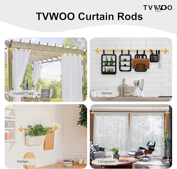 TVWOO Gold Wrap Around Curtain Rods 2 Pack:Small Blackout Adjustable Window - Image 5