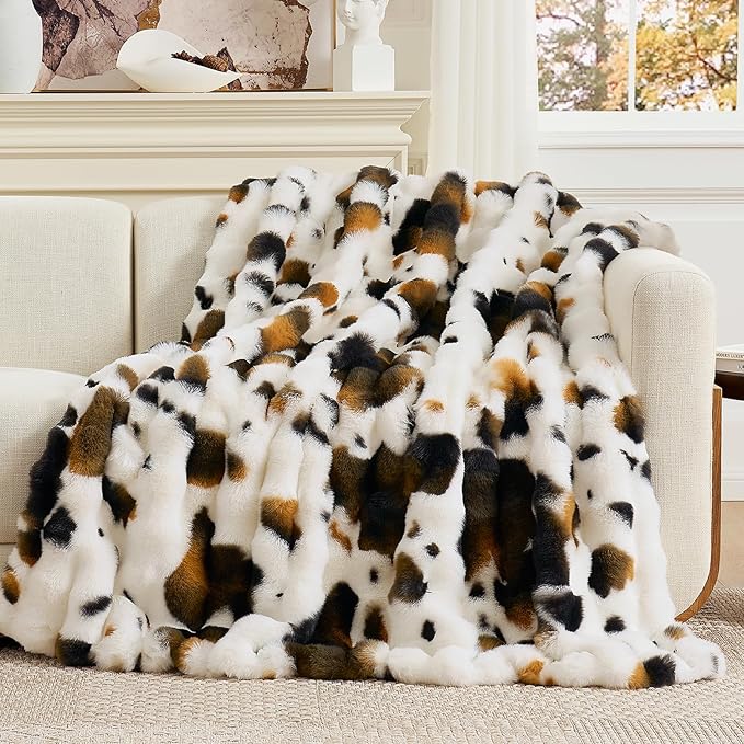 Cozy Bliss Cow Print Faux Fur Throw Blanket by CozyBliss