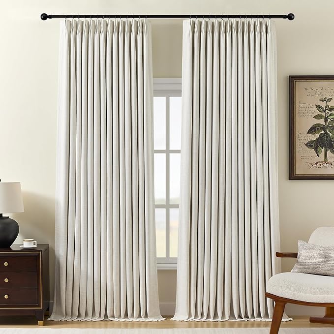 Pinch Pleated Linen Curtains 100% Blackout 96 Inches Long by AUSSPVOCT