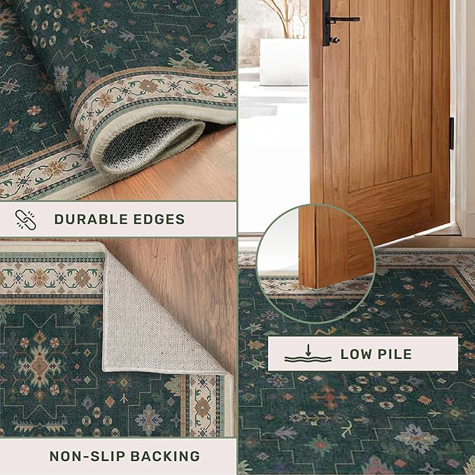 Hazo Haus Dark Green Oushak 5x8 Living Room Rug - Image 5