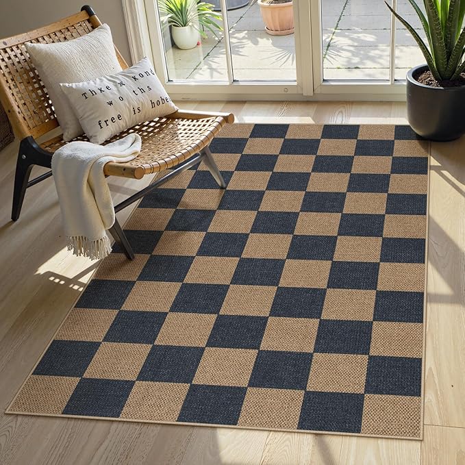 Lahome Colette Checkered Easy Jute Indoor Outdoor Carpet, 3x5 Washable Rugs by Lahome
