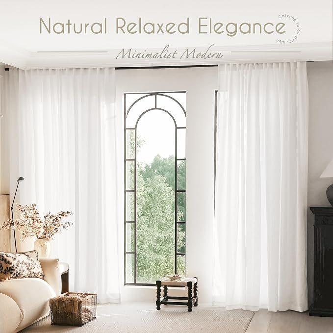 Extra Long White Curtain 144 inches Long 2 Panels Set Back Tab Light Filtering - Image 6