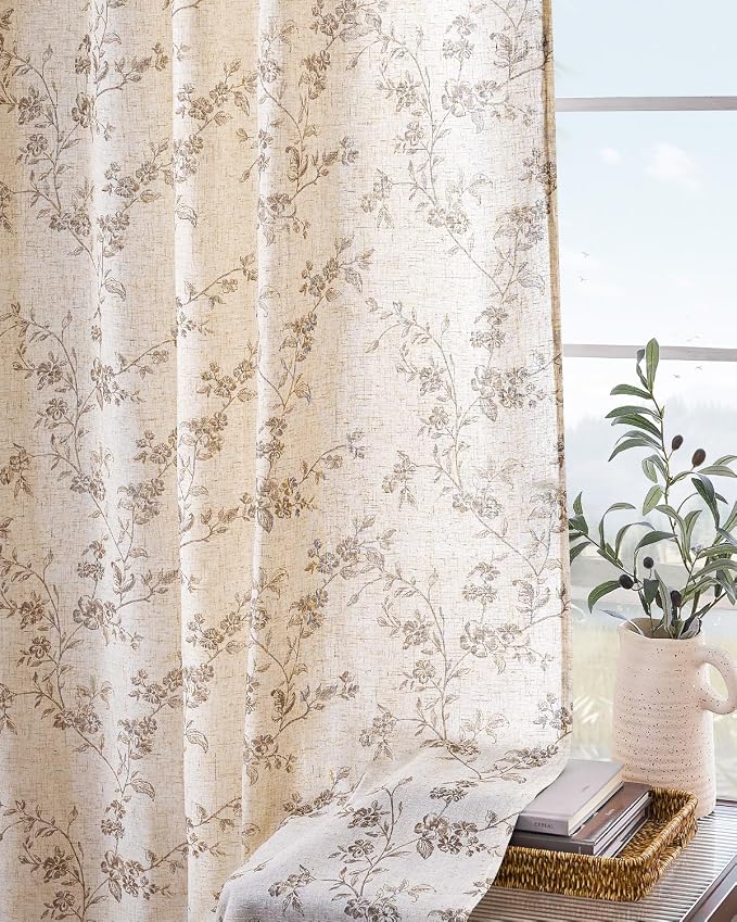 Lazzzy Floral Linen Curtains Farmhouse Extra Long Curtain - Image 9