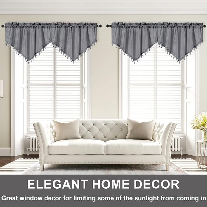 Molaxhome Swag Curtain 51 inch Length Rod Pocket Scalloped Curtain Valance - Image 7