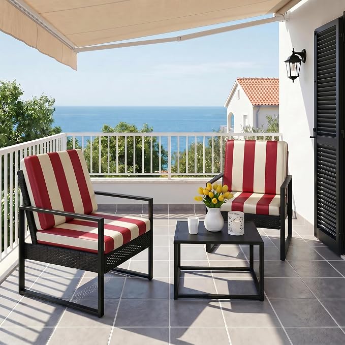 CALBODE 8 Pcs Stretch Outdoor Seat Cushion Covers, Washable Striped Chair Seat - Image 7