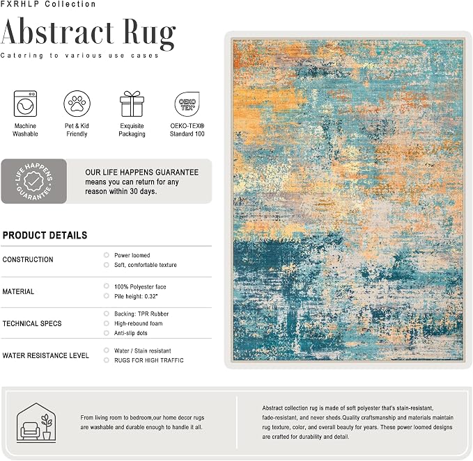 3x10 Washable Runner Rug：Modern Abstract Soft Carpet Rosy Haze | - Image 3