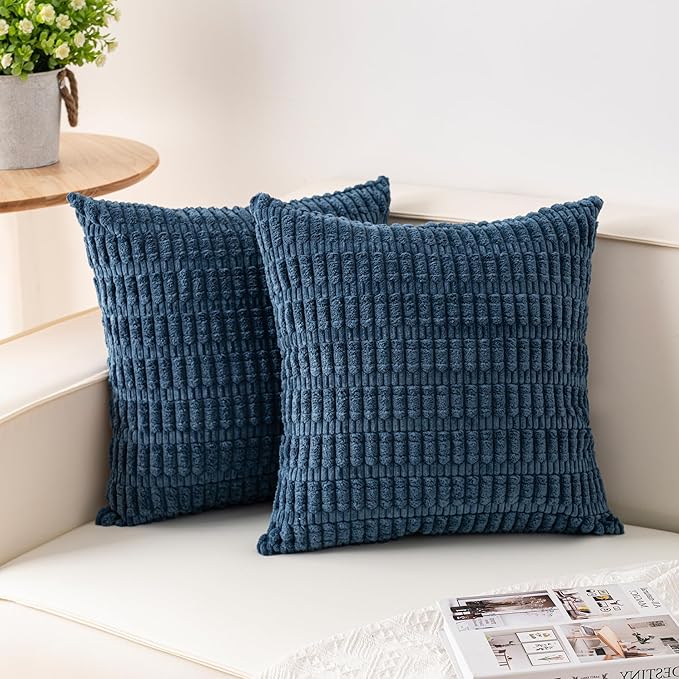 Pack of 2 Corduroy Decorative Throw Pillow Covers 18x18 InchSoft Boho Striped by Unknown