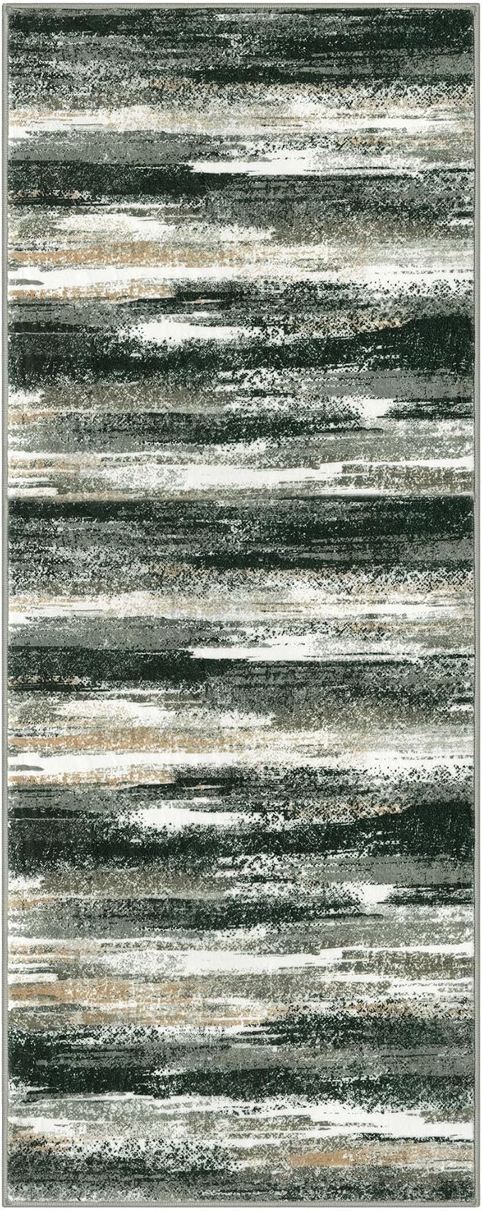Lansny Modern Abstract Runner Rug 2x5, Forest Green Washable Entryway Kitchen - Image 9