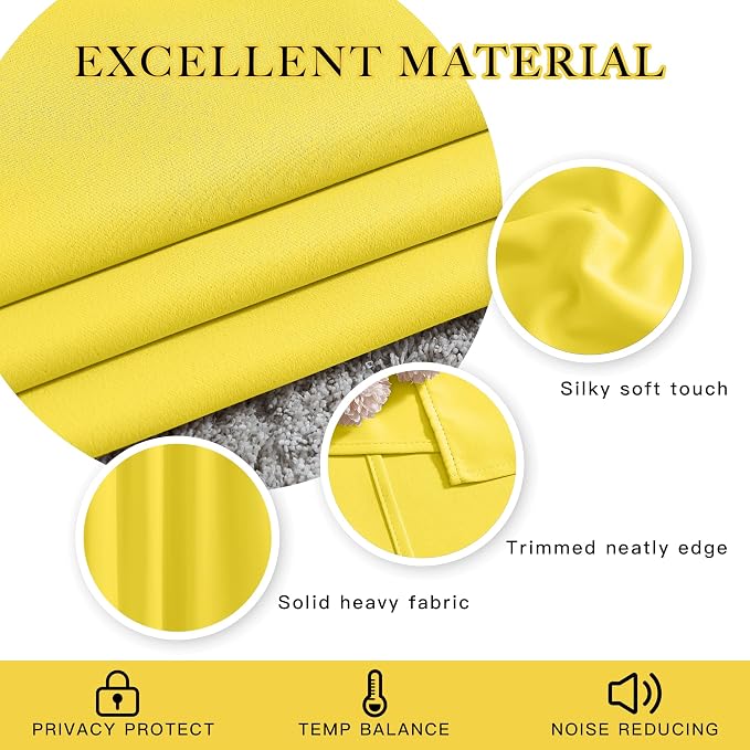 NICETOWN Bright Yellow Blackout Curtains 84 inch Long - Image 3