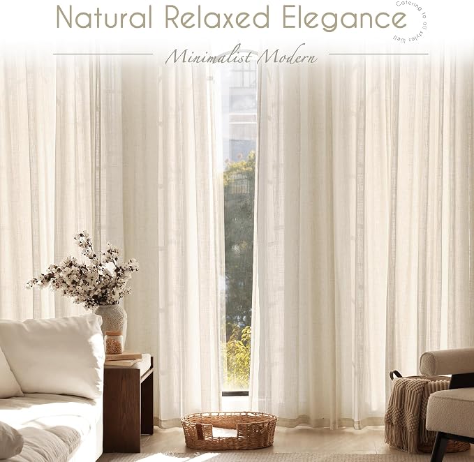 Apricot Linen Curtain 84 inch Length 2 Panels Set Back Tab Light Filtering - Image 6