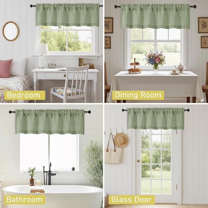 Sage Green Valances for Windows, Light Filtering Faux Linen Textured Small - Image 7