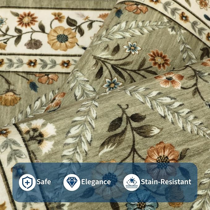 Runner Rug for Hallway Entryway 2.5x8 Farmhouse Floral Non-Slip Machine - Image 4