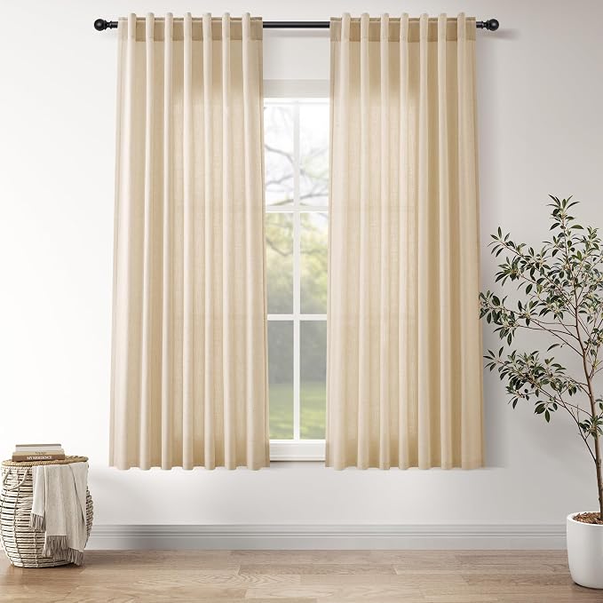 Nanspring Tan Linen Curtains 63 Inches Long by Nanspring