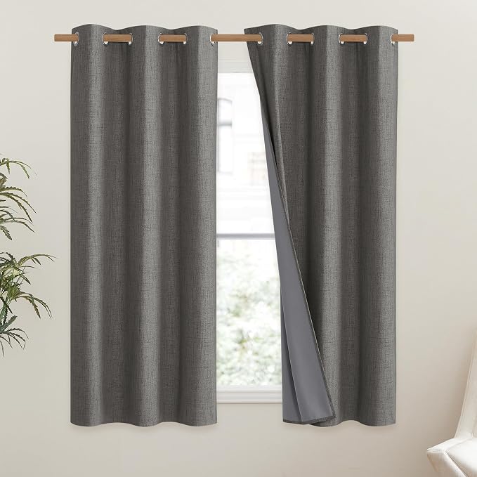 NICETOWN Grizzle Gray Vintage Linen 100% Blackout Curtains - Image 2