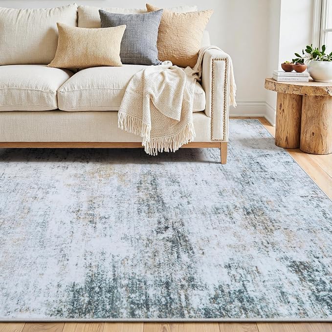 10x14 Washable Area Rug for Living Room Bedroom: Non-Slip Modern Blue Grey | - Image 9
