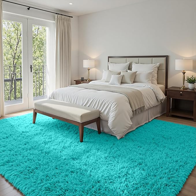 6x9 Area Rugs for Living Room Rug: Soft Fluffy Shag Teal Blue Rugs for Bedroom - Image 4
