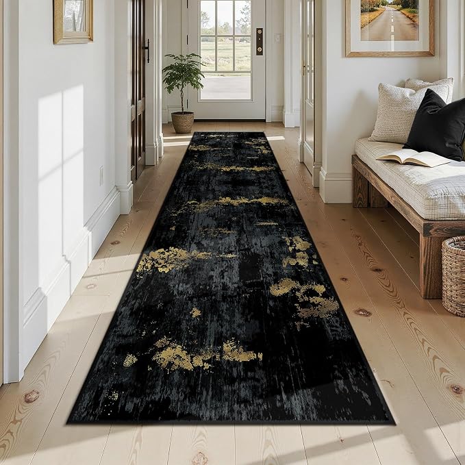 Washable Area Rugs 2'6'' x12 Non-Slip Modern Abstract Soft - Image 2