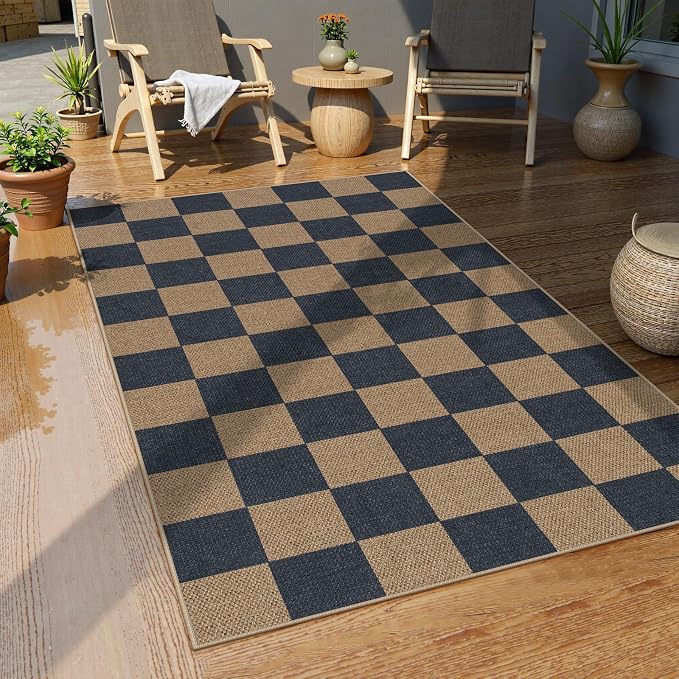 Lahome Colette Checkered Easy Jute Indoor Outdoor Carpet, 3x5 Washable Rugs - Image 6