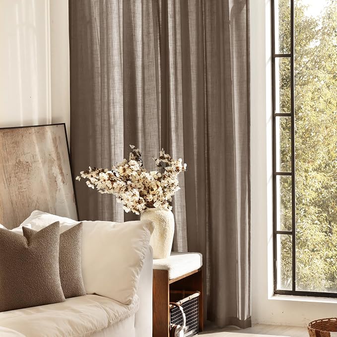 Chocolate Brown Linen Curtain 102 inch Length 2 Panels Back Tab Light Filtering - Image 5