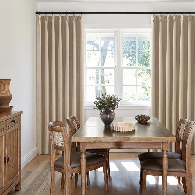 MIULEE Taupe Pinch Pleated 100% Blackout Linen Curtains 40x102 Inches | Room - Image 7