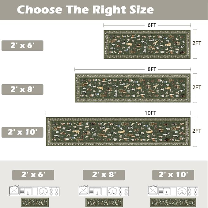 Dark Green Floral Hallway Runner Rug 2x6 - Image 2