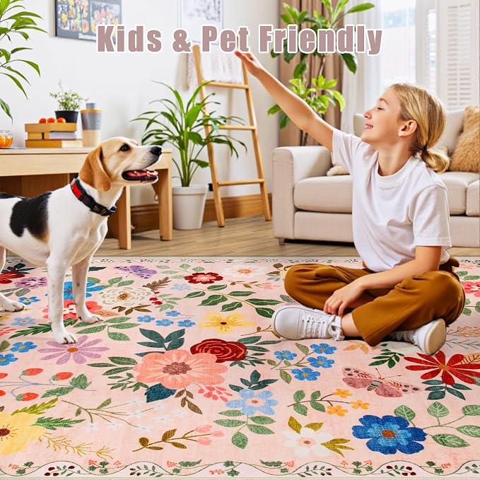10x14 Area Rugs for Living Room: Floral Washable Rug Vintage Large Soft Boho - Image 7