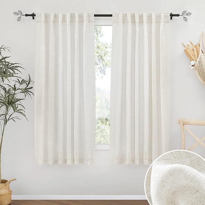 RYB HOME Semi Sheer Curtains 63 inch Length 2 Panels, Linen Textured Privacy by RYBHOME