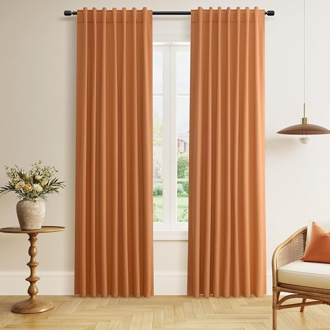Guken Orange 100% Blackout Linen Curtains 84 Inch Length 2 Panels Set by Guken