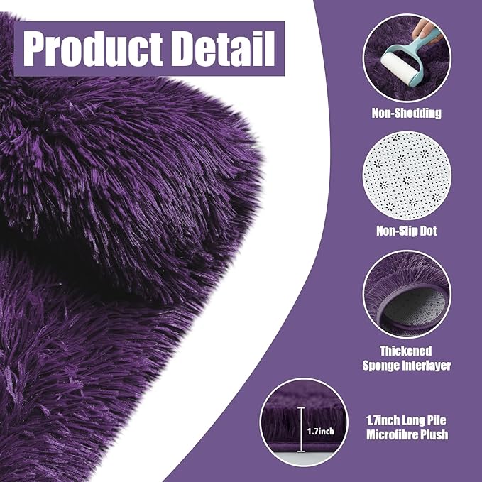 8x10 Fluffy Area Rugs for Living Room, Shag Area Rug for Bedroom, Soft Purple - Image 3