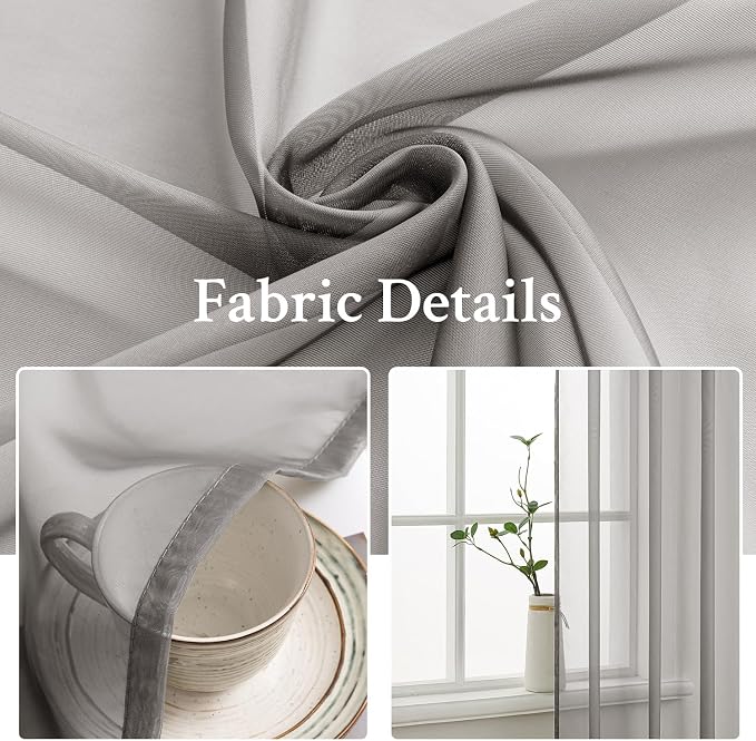 MIULEE 2 Panels Solid Color Sheer Window Curtains Elegant Window Voile - Image 3