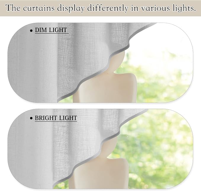 RYB HOME Linen Textured Wave Pattern Sheer Valance Curtains, Contemporary Semi - Image 7