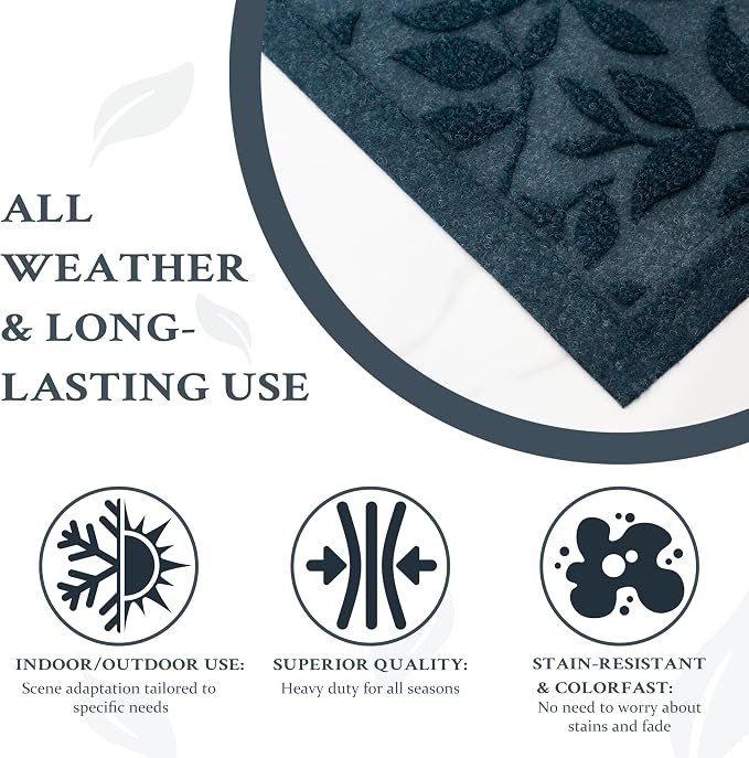 Blue Leaves Outdoor Indoor Entrance Doormats, Absorbent Durable Heavy Duty - Image 6