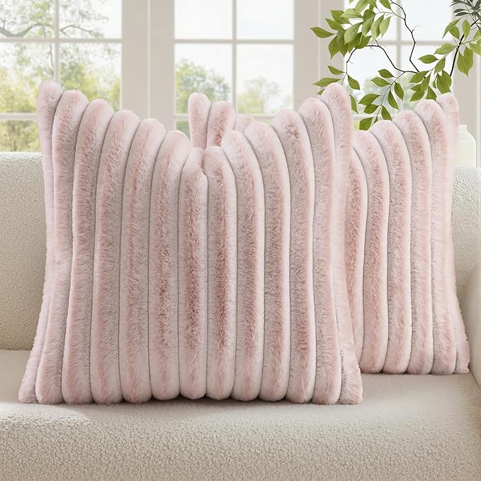 decorUhome Summer Cozy Faux Fur Throw Pillow Covers 20x20 Set of 2 Decorative by decorUhome