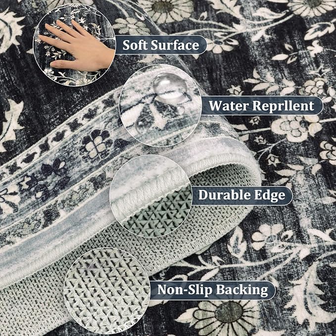 Yamaziot Washable Runner Rug 2x8 – Non Slip Boho Floral Hallway Runner Rug - Image 6