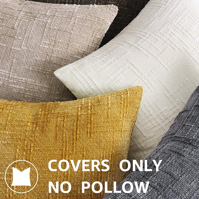 decorUhome Summer Mustard Yellow Chenille Euro Sham Throw Pillow Covers 22x22 - Image 8