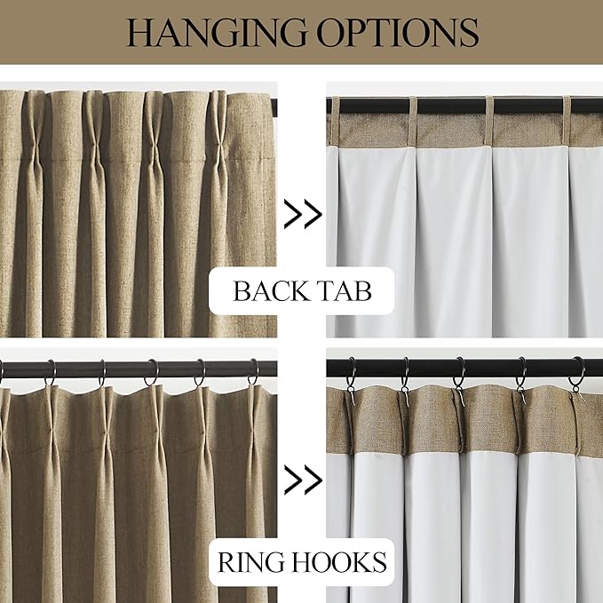 Vision Home Brown Pinch Pleated Full Blackout Curtains Linen Blended 60 inch - Image 4