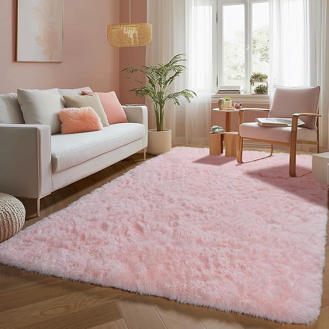 Pink Fluffy Shag Area Rugs for Bedroom 3x5 Ft, Bedside Preppy Dorm Area Rug | - Image 3