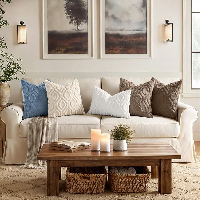 decorUhome Throw Pillow Covers 16x16 Inch Set of 2, Soft Plush Faux Wool Bluen - Image 3
