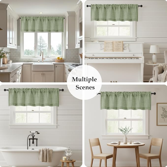 OWENIE Sage Green Valances for Windows 1 Pcs, Light Filtering Textured - Image 7